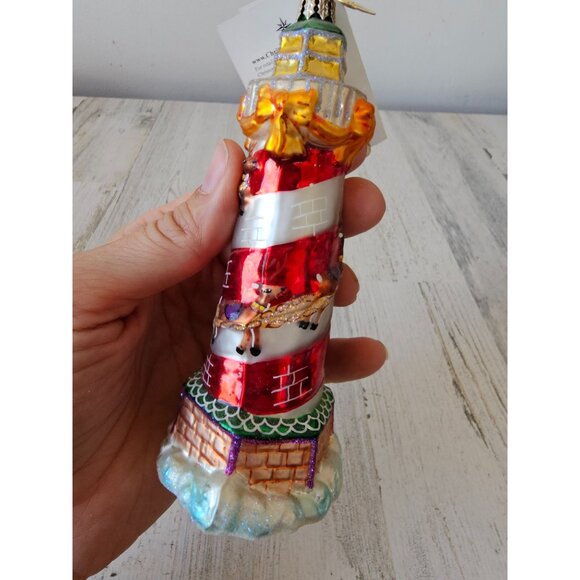 Vintage radko seaside delivery lighthouse sleigh reindeer ornament glass Xmas tr - Picture 4 of 7